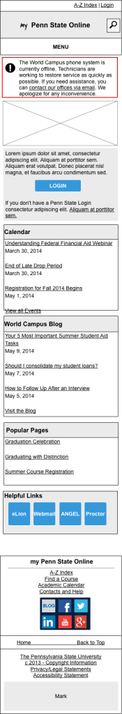 Homepage Wireframe for Small Resolution